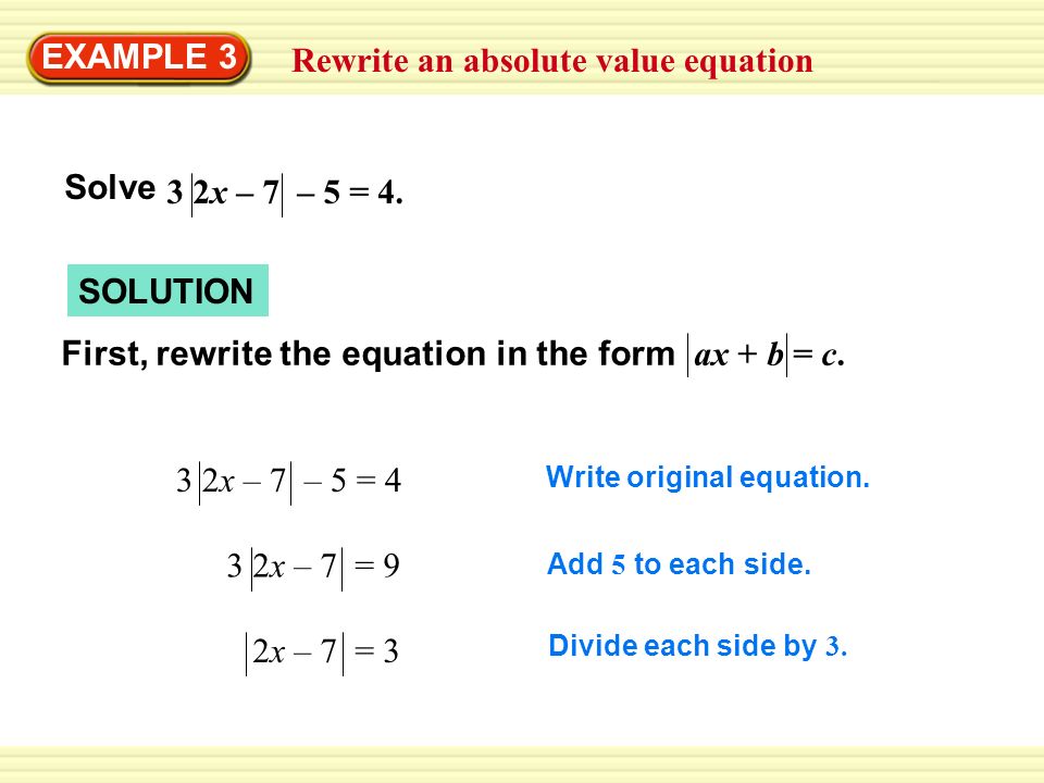 Write an absolute value equation that has the given solutions.?